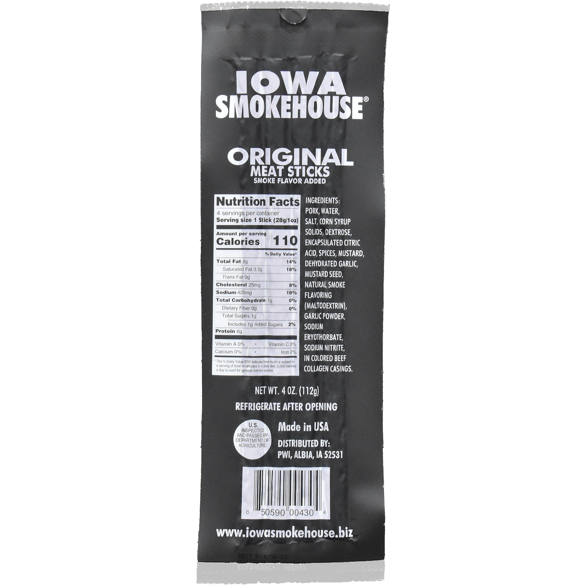 Iowa Smokehouse, 4 oz Country Style Meat Sticks Original, Model# is-4n
